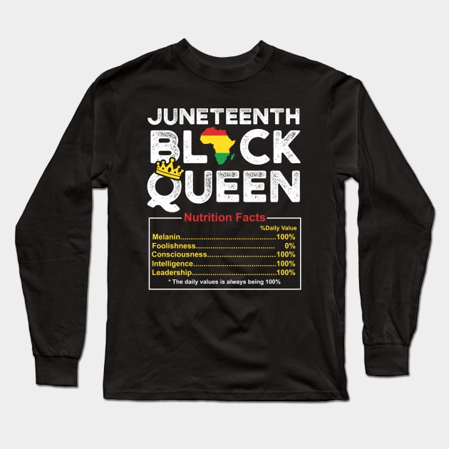 Juneteenth Womens Black Queen Nutritional Facts 4th Of July Long Sleeve T-Shirt by mittievance